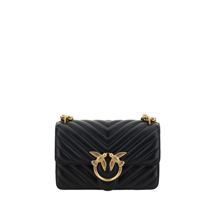 PINKO Black Calf Leather Bos Taurus Shoulder Bag
