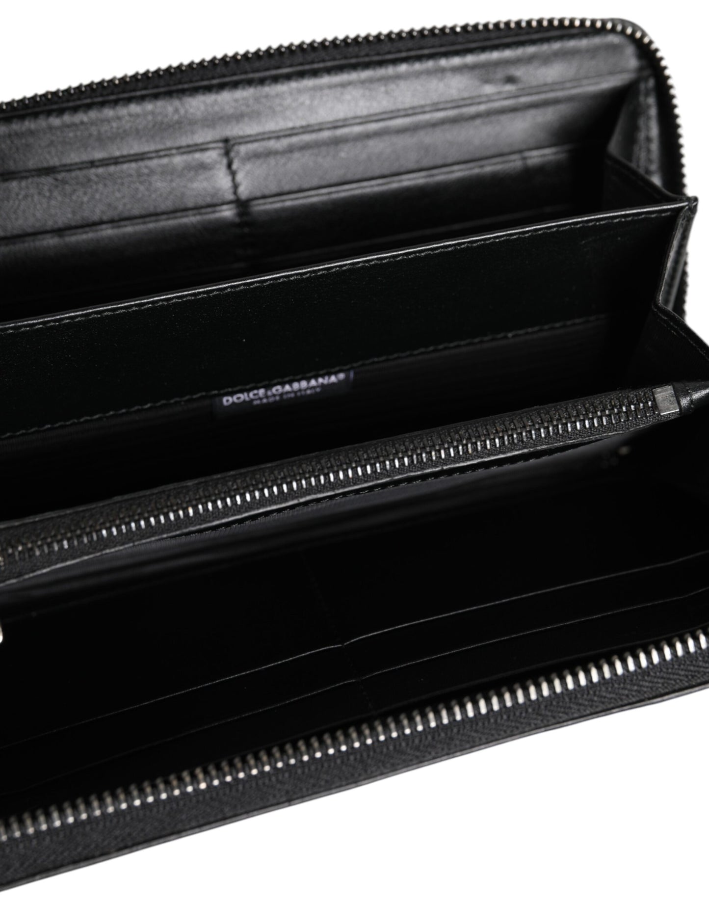 Dolce & Gabbana Black Leather Logo Plaque Zip Around Continental Wallet