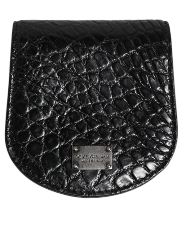 Dolce & Gabbana Black Exotic Skin Coin Condom Case Holder Pocket Wallet