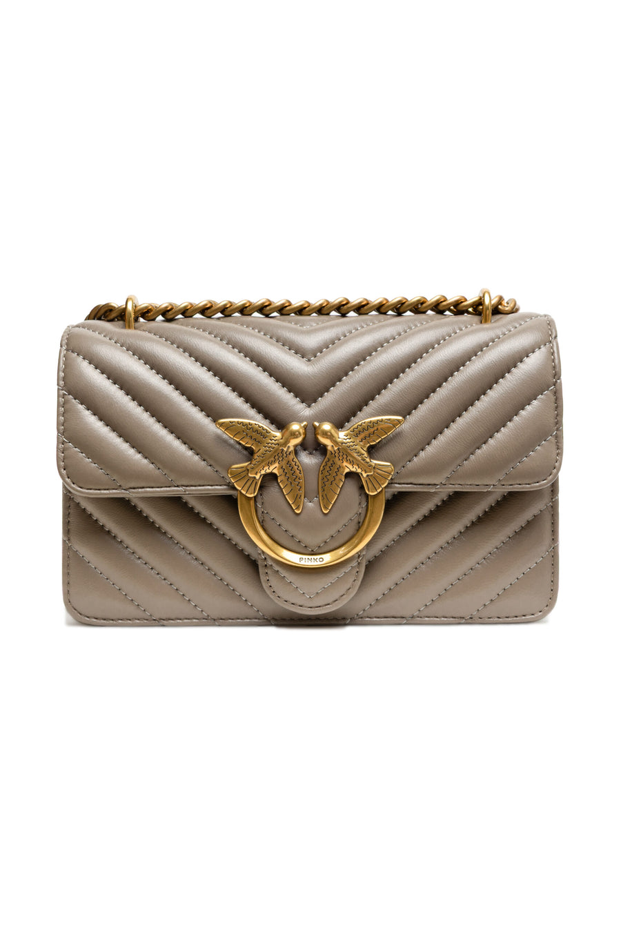 PINKO Grey Leather Love One Mini Shoulder Bag