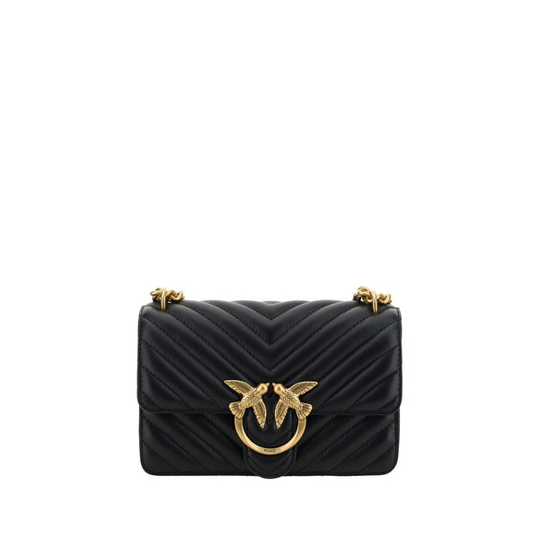 PINKO Black Calf Leather Bos Taurus Shoulder Bag