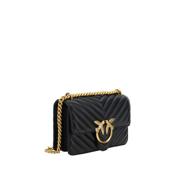 PINKO Black Calf Leather Bos Taurus Shoulder Bag