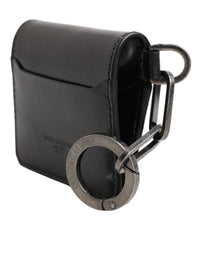 Dolce & Gabbana Wallet Black Leather Logo Embossed Key Chain Card Holder Wallet