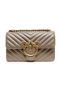 PINKO Grey Leather Love One Mini Shoulder Bag